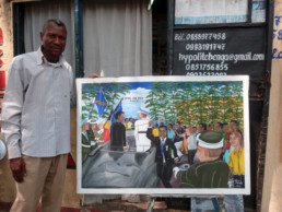 Chéri Benga_devant le tableau l'Épée du roi 2013_In Situ_Galerie Angalia